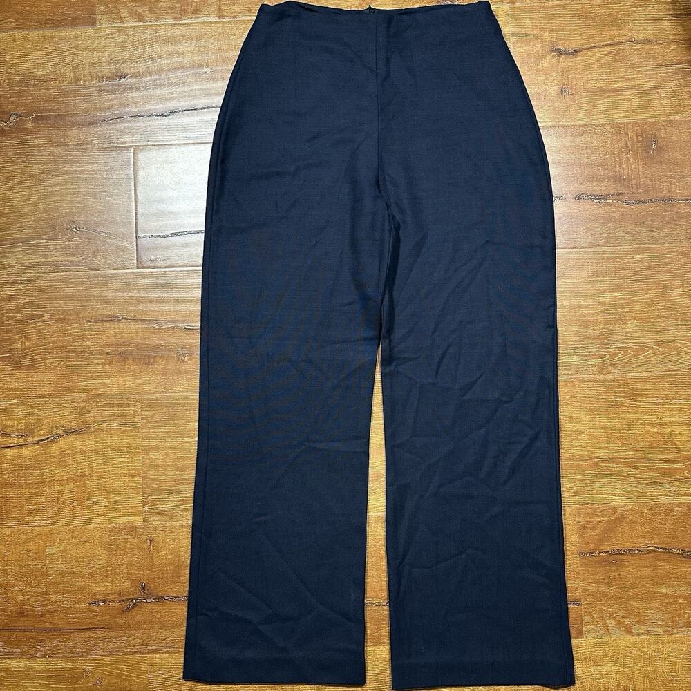 Peter Cohen Wide Leg Pants Womens L Navy Blue Wool Blend Quiet Luxury City Chic